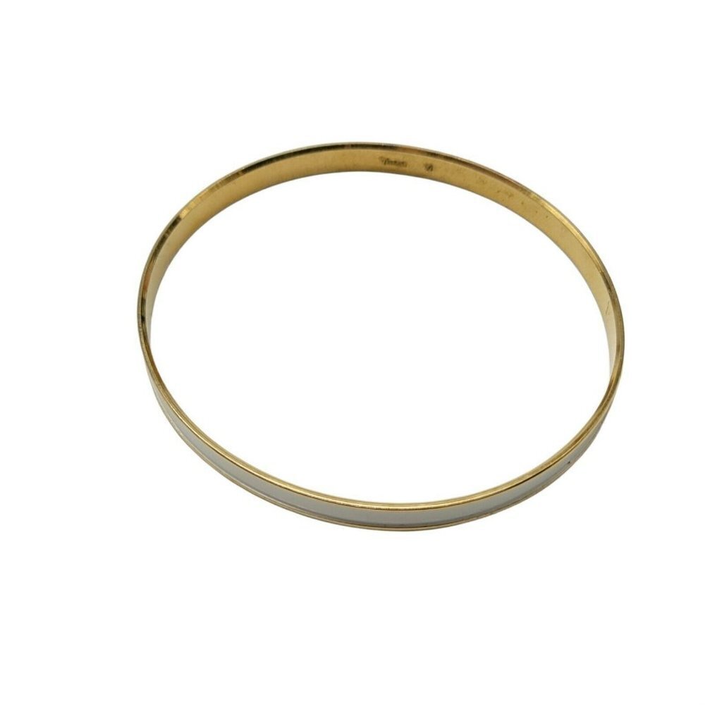 Crown Trifari White Enamel Gold Tone Bangle Bracelet Mid Century Modern - Picture 3 of 4